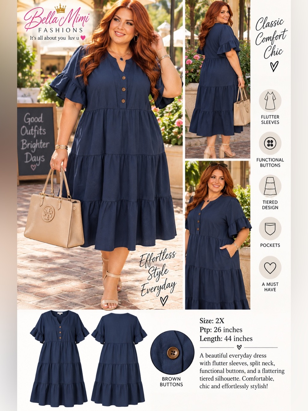 💙Bloomchic Navy Blue Tiered relax dress NWT 2X 💙